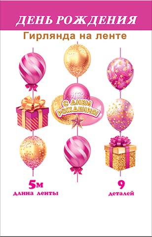 С днем рождения! (длина ленты 5 м). Открытки оптом